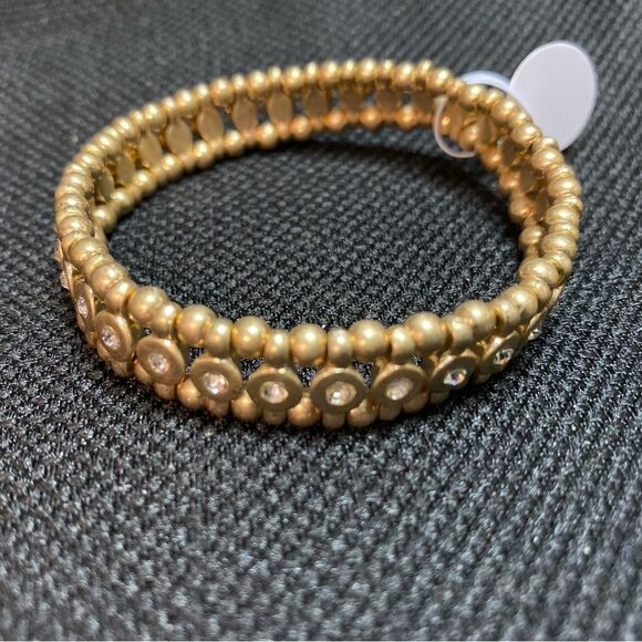 Gold-Tone Crystal Filigree Stretch Bracelet - One size fits all - Picture 2 of 4